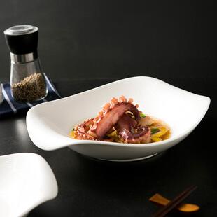 纯白色异性高级感陶瓷汤盘饭厅酒店特色餐盘冷盘子子条纹凉菜盘子