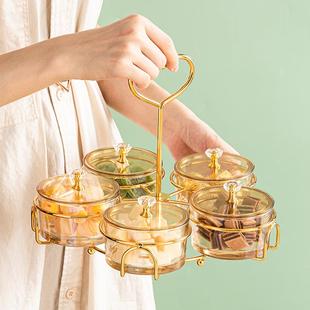 轻奢玻璃水果盘茶点盘小食盘零食干果盒ktv点心小吃碟分格碟带盖