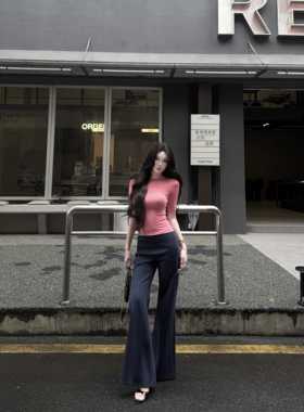 AWMUMU 高智姐感穿搭纯色修身圆领中袖T恤女辣妹风显瘦正肩上衣女