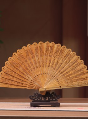 绿檀木镂空口袋扇子（送金丝楠钥匙扣）