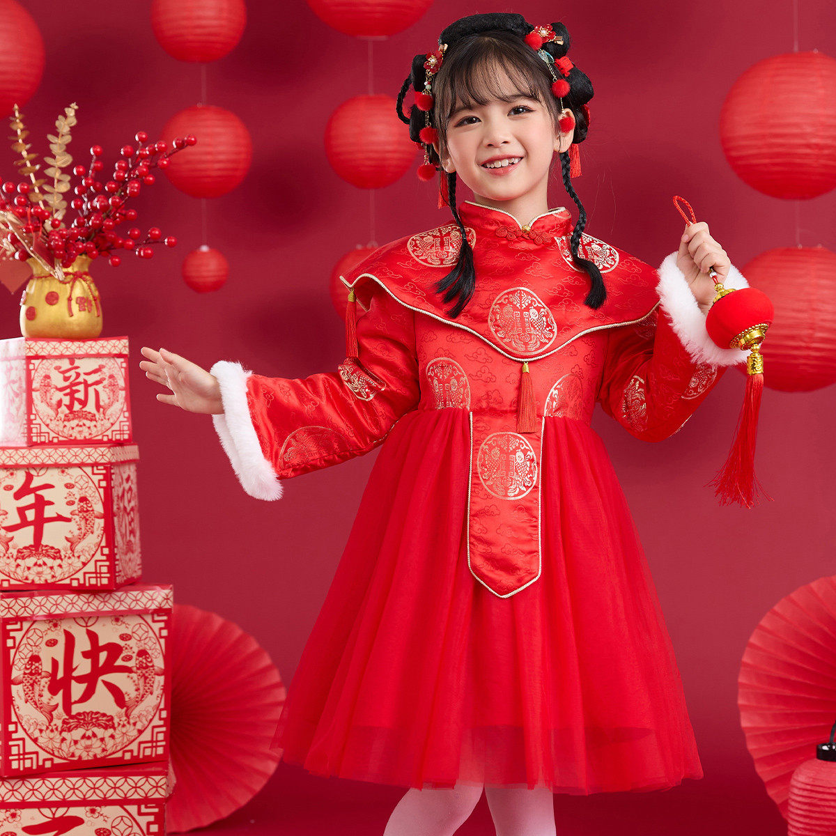 马克华菲女童加绒加厚汉服新年
