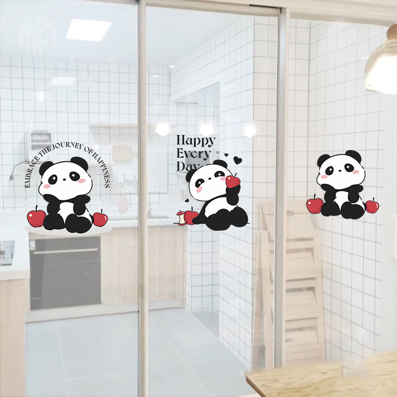 卡通熊猫图案玻璃门静电贴家用厨房客厅阳台推拉移门防撞装饰贴纸,家居饰品,软装墙贴,淘宝优惠券,粉丝福利购,淘宝优惠卷