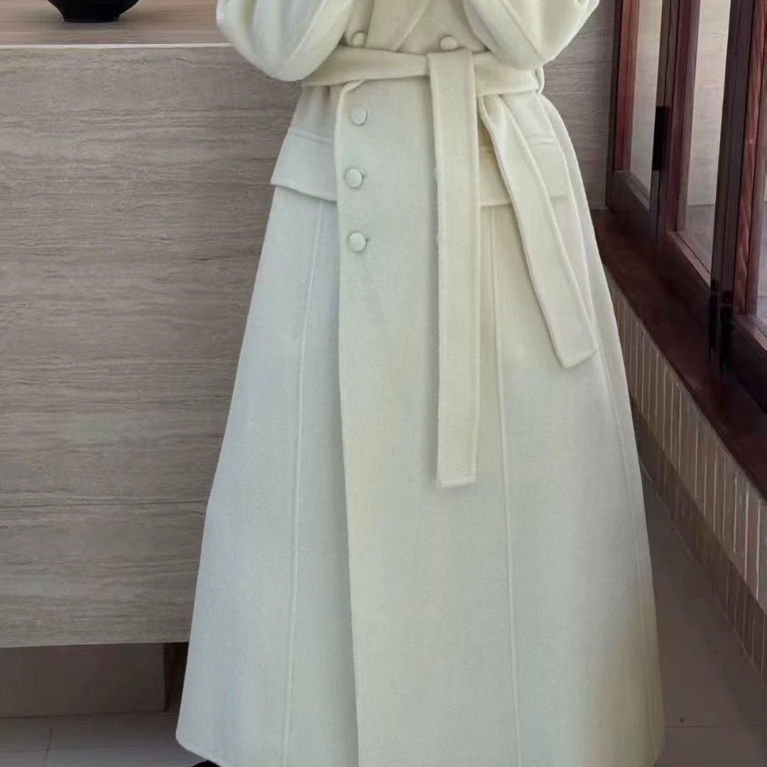 YO云朵气质双排扣优雅时尚羊毛外套(配腰绳)（含70羊毛）25-1038