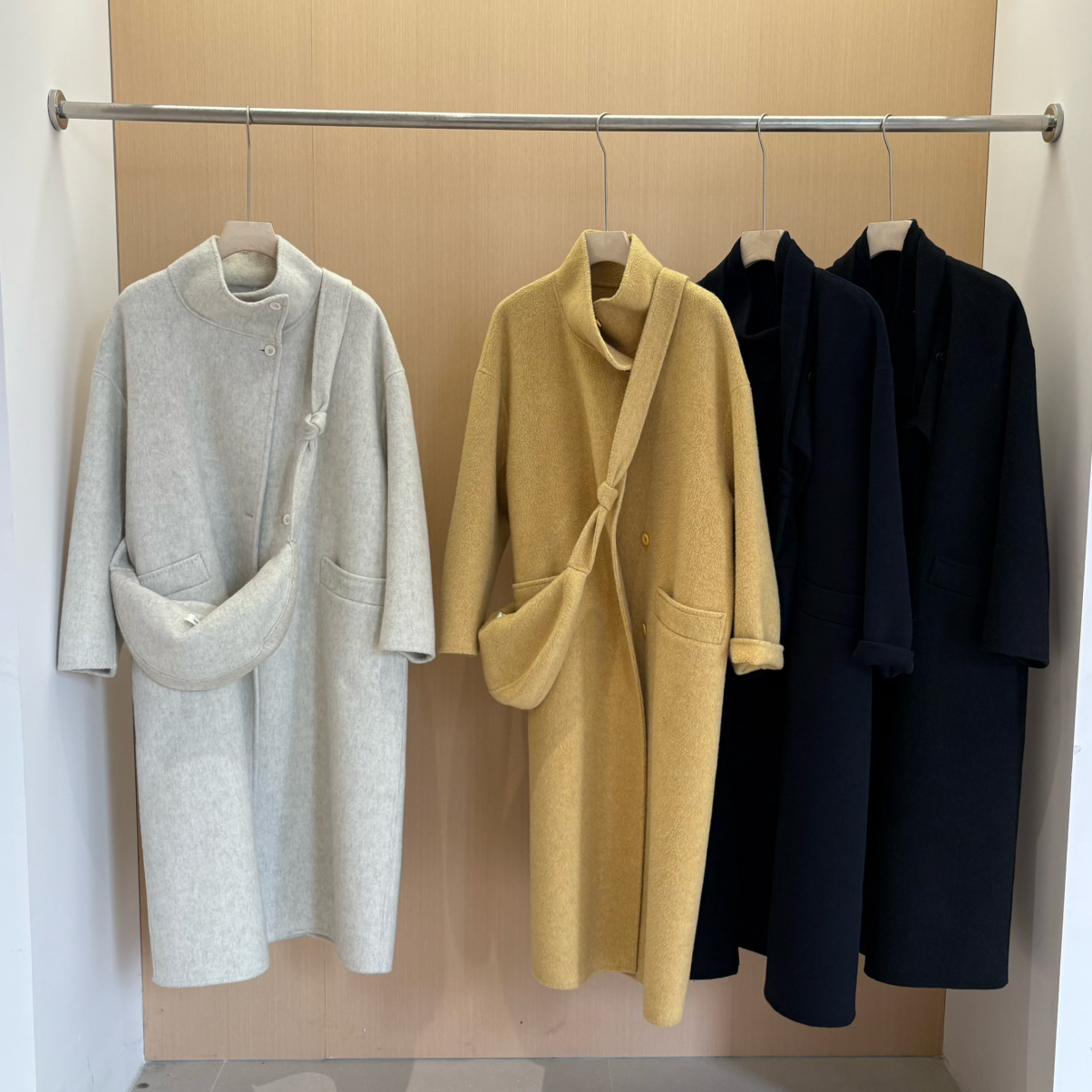 云朵韩系长款口袋百搭羊毛外套(配包包)含100羊毛Q3