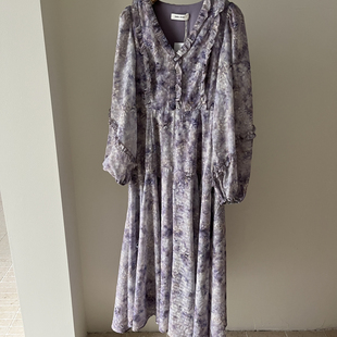 云朵设计 高级感印花设气质优雅连衣裙S8194 花色重工长裙法式