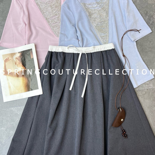 云朵26年夏上新缪系女孩设计感假两件撞色半身裙1805566