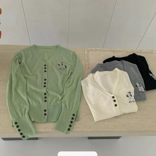 S55700 韩系宽松V领亮片软糯针织开衫 云朵家衣外套2026年春季 新款