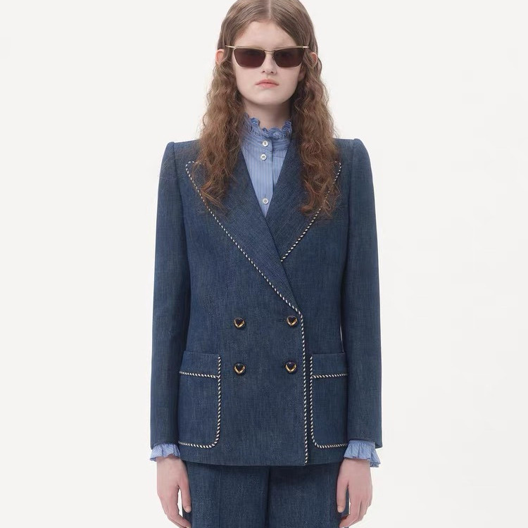 云朵设计小香风撞色线迹修身双排扣西装外套+休闲裤套装A9671,女装/女士精品,时尚套装,淘宝优惠券,粉丝福利购,淘宝优惠卷