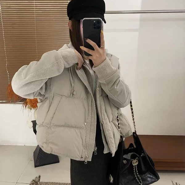 云朵上新欧货设计感连帽针织拼接百搭显瘦保暖羽绒服外套B8223