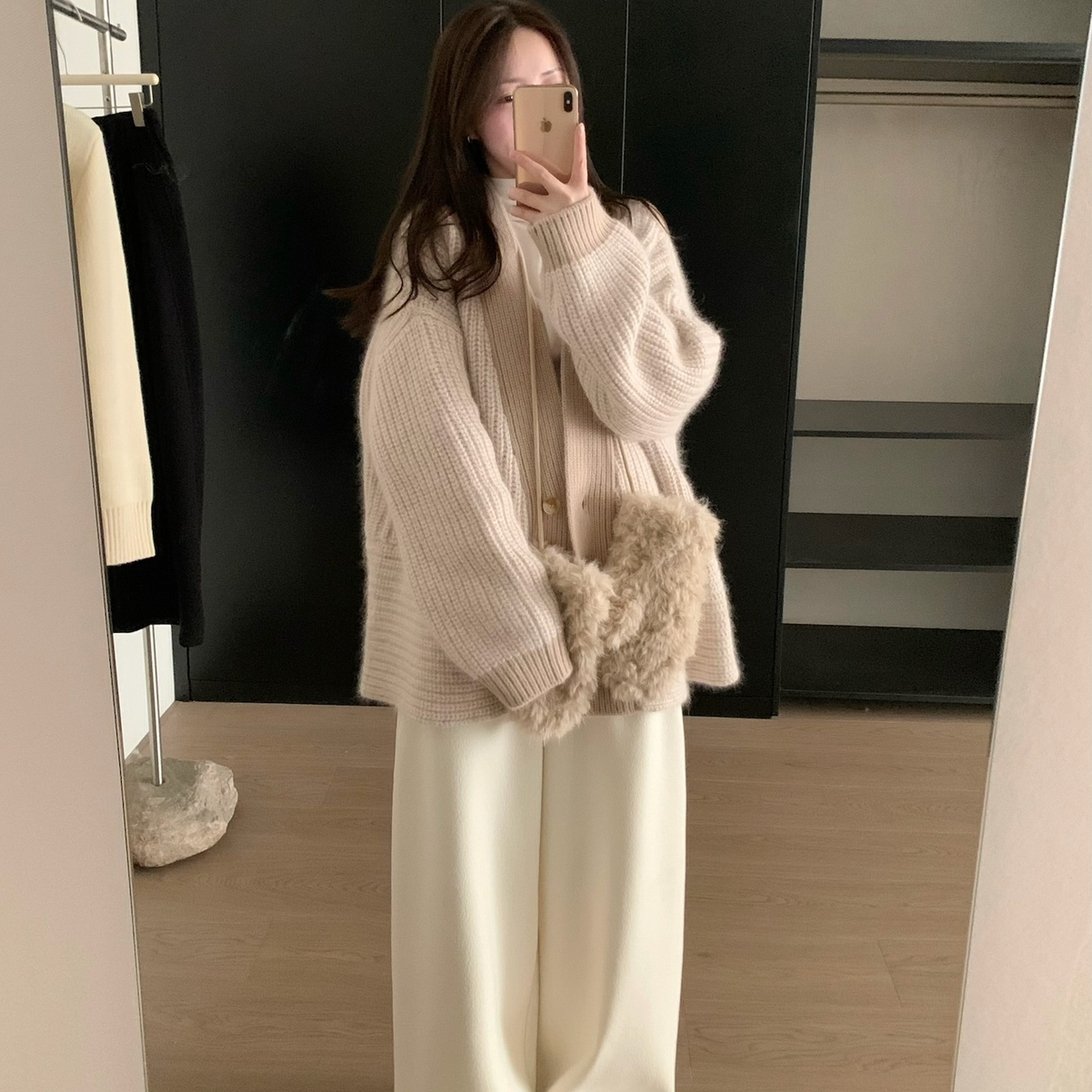 云朵高克重撞色羊毛保暖毛衣(配毛毛手套)（含100羊毛）PSM5166