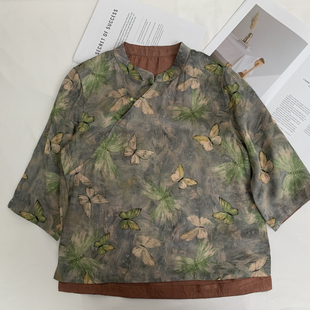 云朵蝴蝶提花优雅高贵七分袖 上衣小衫 大货速发 SZG01485667 小衫