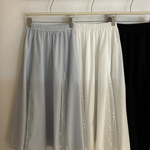 云朵韩系简约清新氛围感蕾丝拼接八片剪裁松紧腰半身裙26 8223
