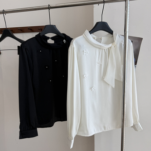 小衫 飘带长袖 zbdmz845 缎面衬衣高级减龄新款 云朵设计特～法式