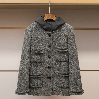 云朵家26年早春复古气质粗花呢小香风假两件毛呢外套大衣Q24-04