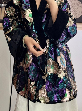 云朵设计大牌老钱新中式重工绣花绑带短外套（含30真丝）YS3-t074