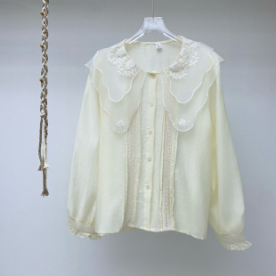 GZGLS5388 衬衫 云朵家刺绣甜美娃娃衫 荷叶领轻国风长袖