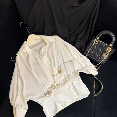 云朵26夏上新法式优雅桑蚕丝中袖衬衫(无包包链条)1-6119