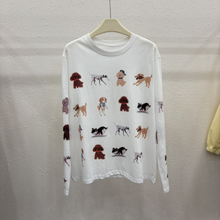 T恤7925 卡通小狗印花高级感宽松百搭圆领长袖 云朵26年春款 韩版