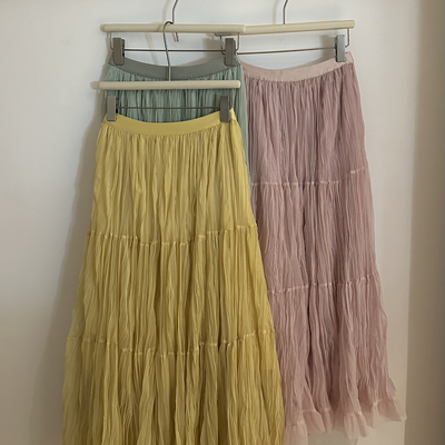 云朵26夏款韩系简约清新氛围感超大裙摆松紧腰半身裙26-8235-2