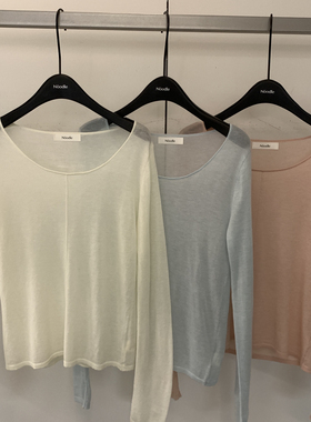 云朵小众设计6年春款韩系气质软糯圆领长袖T恤 含2.7真丝）N19011