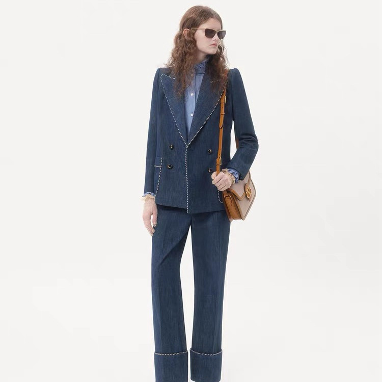 云朵扣西装外套+宽边织带滚边装饰阔腿通勤休闲裤套装YS4-W云67,女装/女士精品,时尚套装,淘宝优惠券,粉丝福利购,淘宝优惠卷