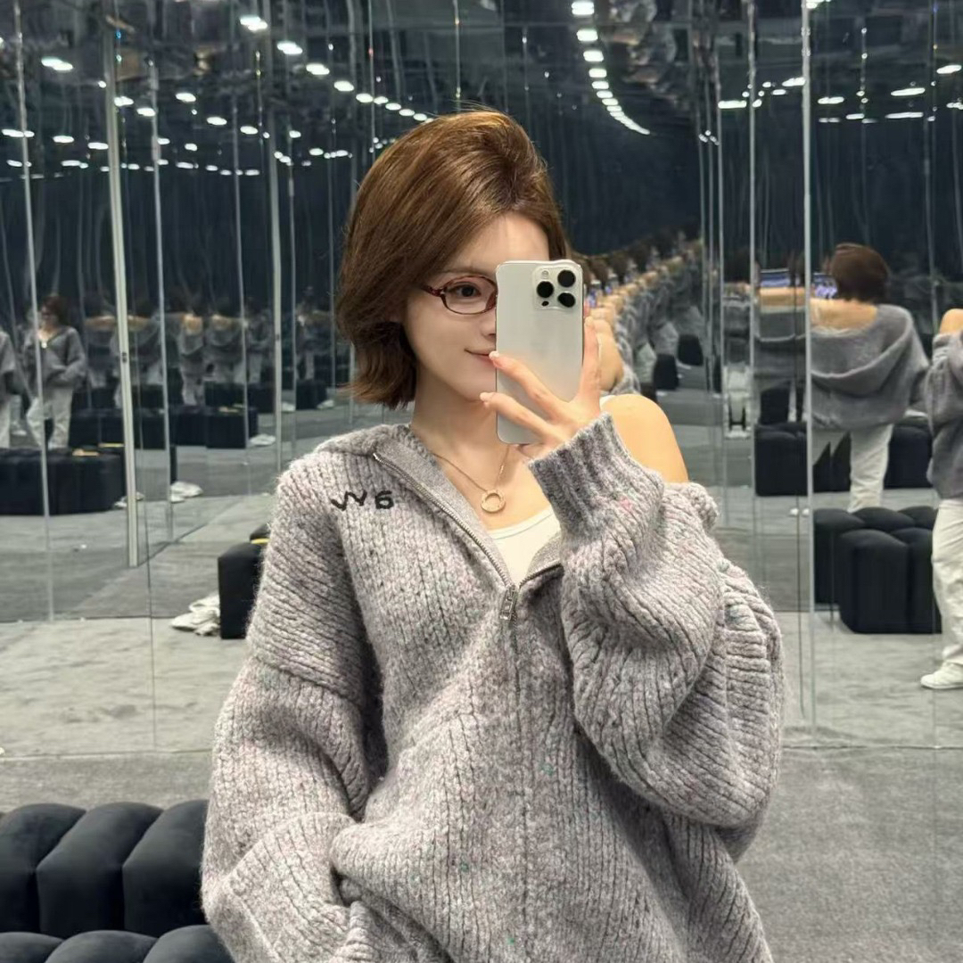 云朵上新小众设计花纱宽松保暖连帽针织外套毛衣(含38羊毛)14944