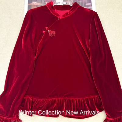 朵年早春福来小马立领斜襟盘扣气质上衣小衫（含70真丝）ys-3445