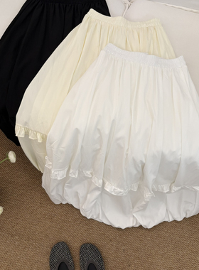 云朵设计小众26年夏上新韩系A版木耳边松紧腰花苞裙半身裙AY777