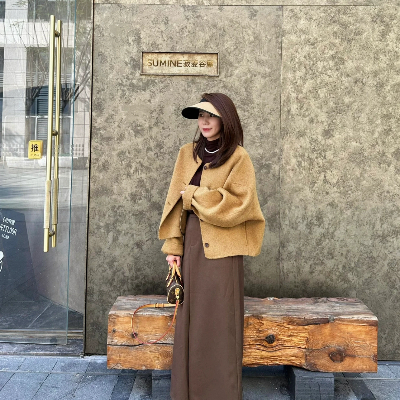 v云朵设计冬上新格纹圆领单排扣短款羊毛外套（含70羊毛）8803A21