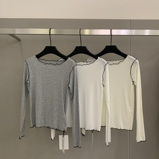 不含背心 T恤 26707 卷边拼色边休闲打底长袖 云朵设计26年春款