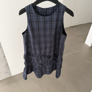 云朵26夏上新学院风miu系格子花边背心裙连衣裙 12005 不配腰带