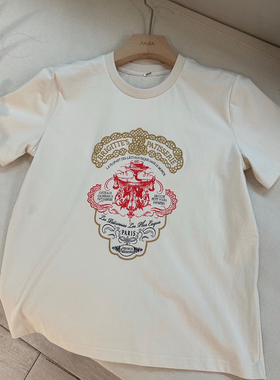 云朵设计-徽章刺绣宽松短袖圆领短袖T恤(不含下装)P26SSZ云X1632