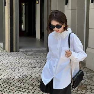云朵设计约大气白色衬衫柔美利落门襟和袖口纽扣设计衬衫A9594