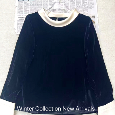 云朵26年早春上新高级撞色气质丝绒上衣小衫（含70真丝）ys-3394