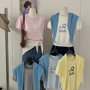 云朵家夏上新夏日小清新减龄氛围感刺绣狗狗针织衫 3189s 配披肩