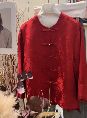 云朵冬上新圣诞新年复古红中式提花盘扣国风短外套209242