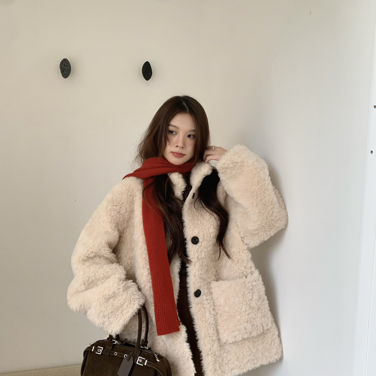 云朵小众设计真款遮胯显瘦显白中长款短外套（含30羊毛）1498