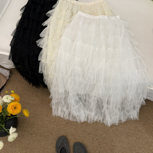 云朵设计小众26年夏上新超仙烫钻网纱蓬蓬蛋糕裙半身裙C5336
