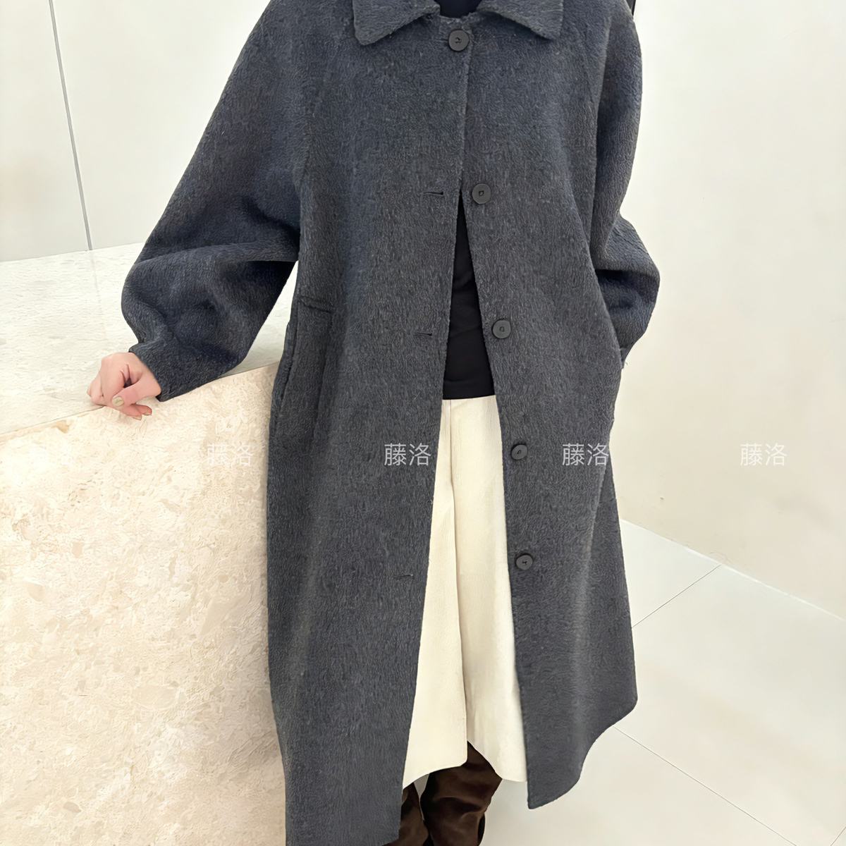 云朵羊毛大衣长款系带显瘦毛呢羊毛外套(配腰带)(含90绵羊毛)585