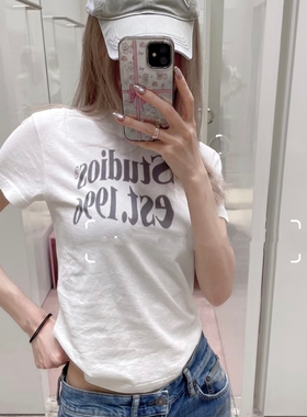 云朵设计26年夏上新小众简约字母印花合身短袖T恤云M26031205