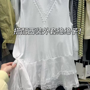 云朵新款 n877 重工提花刺绣蕾丝V领不规则蕾丝拼接显瘦背心YS11