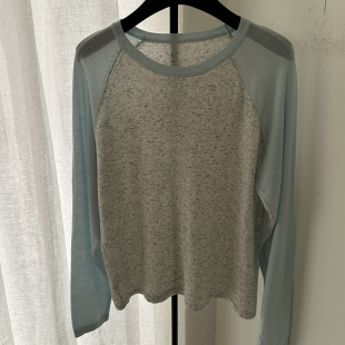 T恤007 长袖 25087 T恤点点纱圆领拼色插肩长袖 云朵小众设计袖