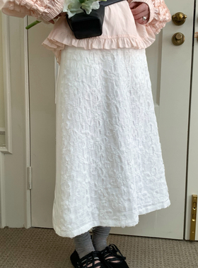 云朵设计夏上新A版后开衩立体花朵半身裙36095