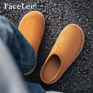 FaceLee勃肯拖鞋男款春季加绒棉拖外穿一脚蹬包头半拖男士防滑鞋