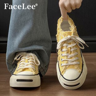 FaceLee男鞋秋季透气韩版时尚黄色帆布鞋男款小众设计嘻哈滑板鞋