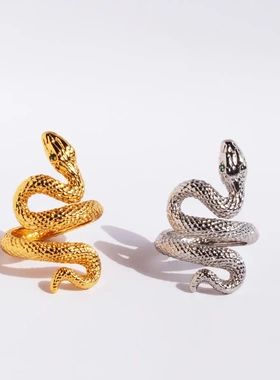 欧美饰品铜镀真金蛇形开口宽戒指夸张多圈缠绕灵蛇男女款347