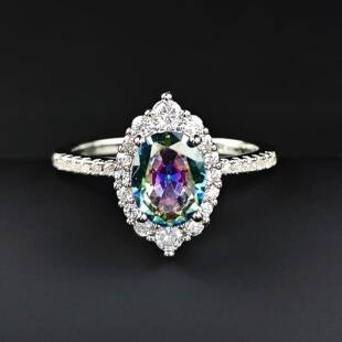 欧美跨境热卖 情侣求婚戒指r7482 货源精致四爪镶彩色锆石女士戒指