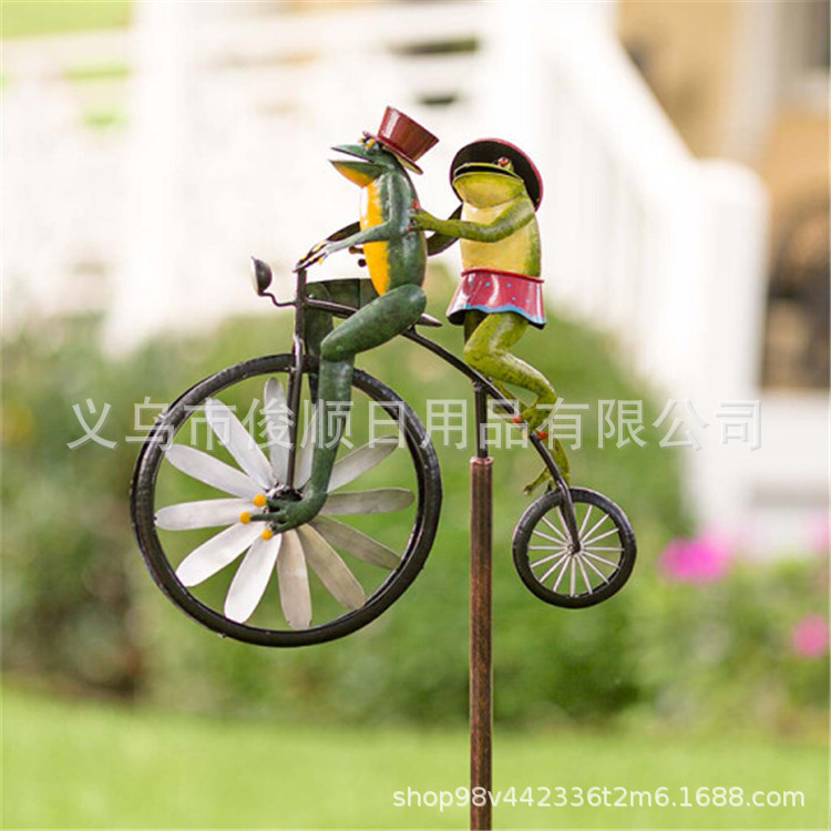 新品动物摩托车花园桩金属工艺品铁艺庭院风车装饰