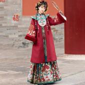 汉服出租明制汉服秋冬季 2024新款 拜年服订婚服原创织金马面加绒袄