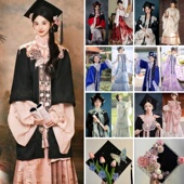 租马面簪花硕士帽套装 云肩学士服大学生毕业礼服学院风租赁中国风